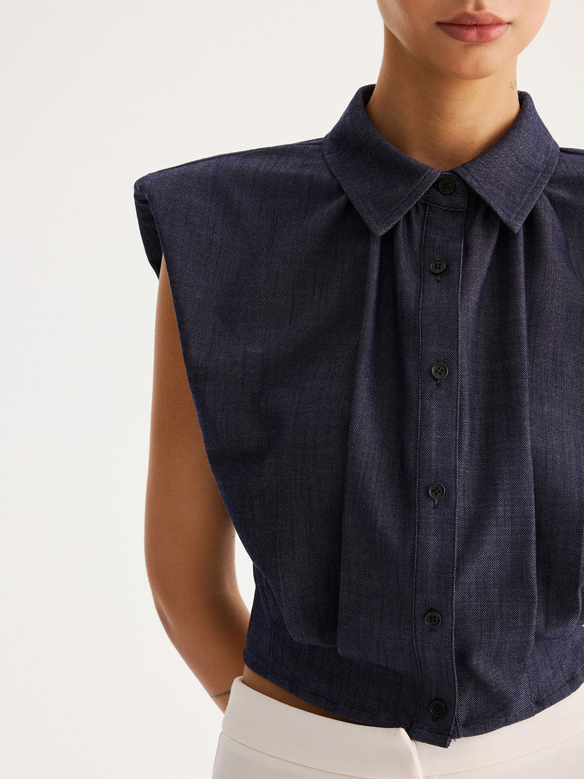 Sleeveless Button Down Collared Shirt