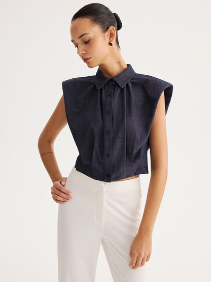 Sleeveless Button Down Collared Shirt