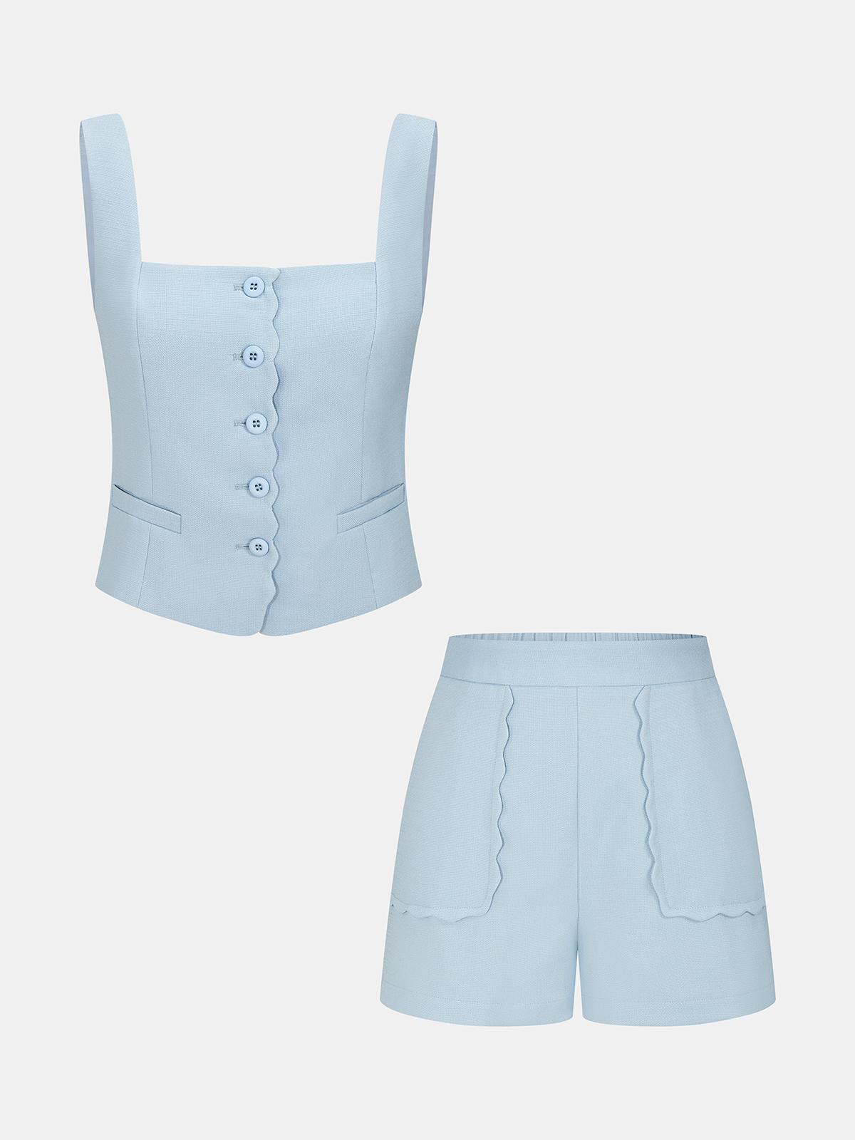Casual Scalloped Trim Tank Top & Shorts Set