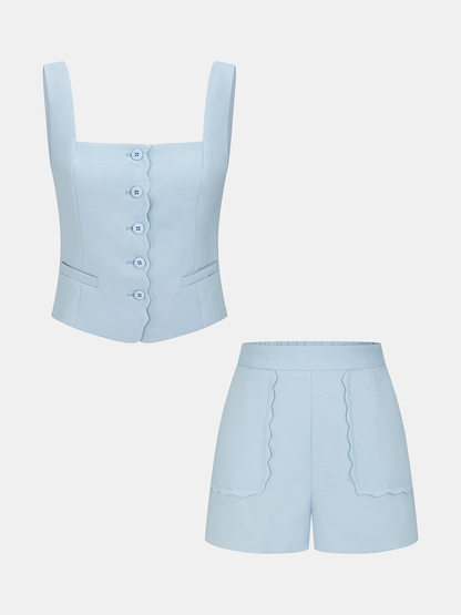 Casual Scalloped Trim Tank Top & Shorts Set