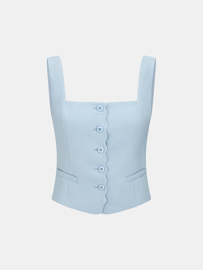 Casual Scalloped Trim Tank Top & Shorts Set