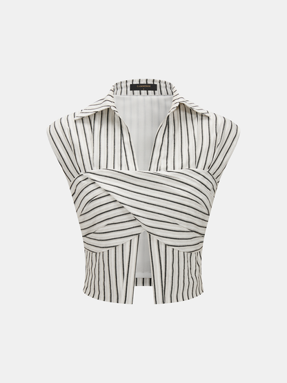 Cotton Striped Cross Wrap Top & Pants Set