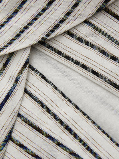 Cotton Striped Cross Wrap Top & Pants Set