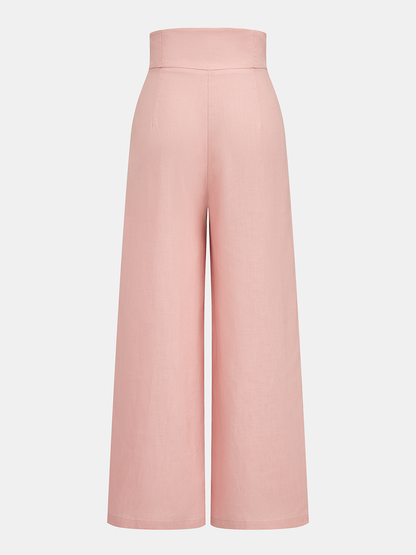 Linen Blend Crop Top & Buckle Detail Pants Set