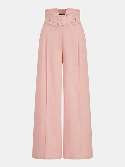 Linen Blend Crop Top & Buckle Detail Pants Set