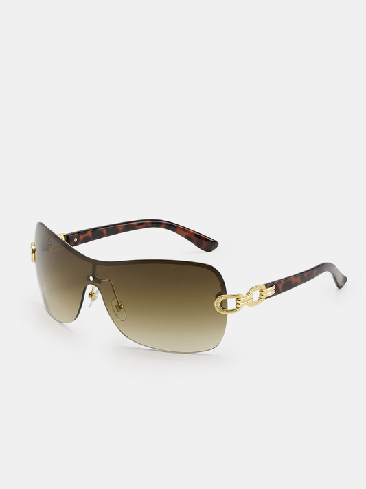 Tortoiseshell-Temple Shield Sunglasses