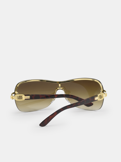 Tortoiseshell-Temple Shield Sunglasses
