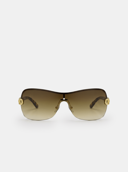 Tortoiseshell-Temple Shield Sunglasses