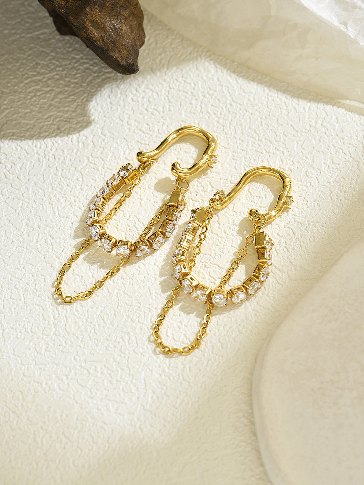 Dangling Chain Zircon Ear Cuff Earrings