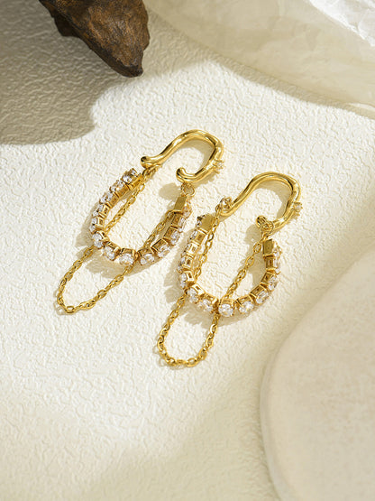 Dangling Chain Zircon Ear Cuff Earrings