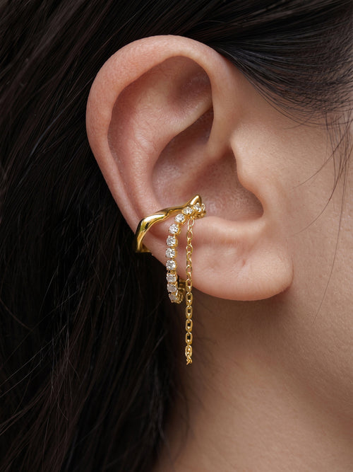 Dangling Chain Zircon Ear Cuff Earrings