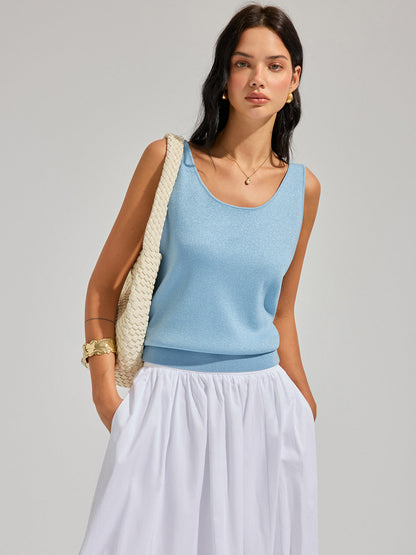Lurex Knit Deep V-Back Tank Top
