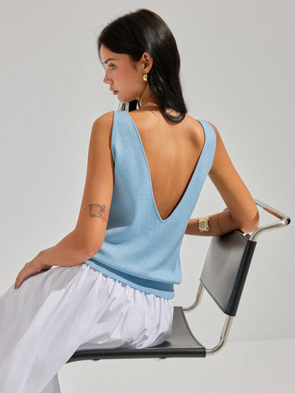 Lurex Knit Deep V-Back Tank Top