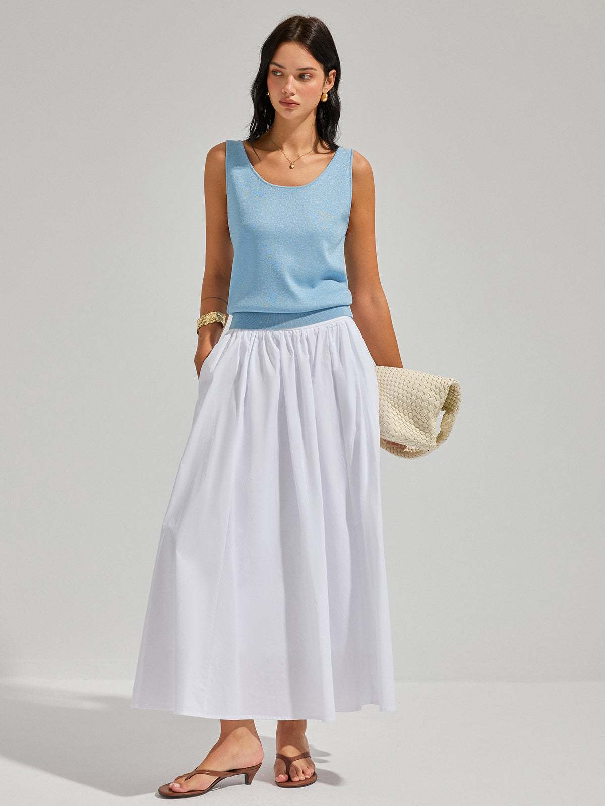 Lurex Knit Deep V-Back Tank Top