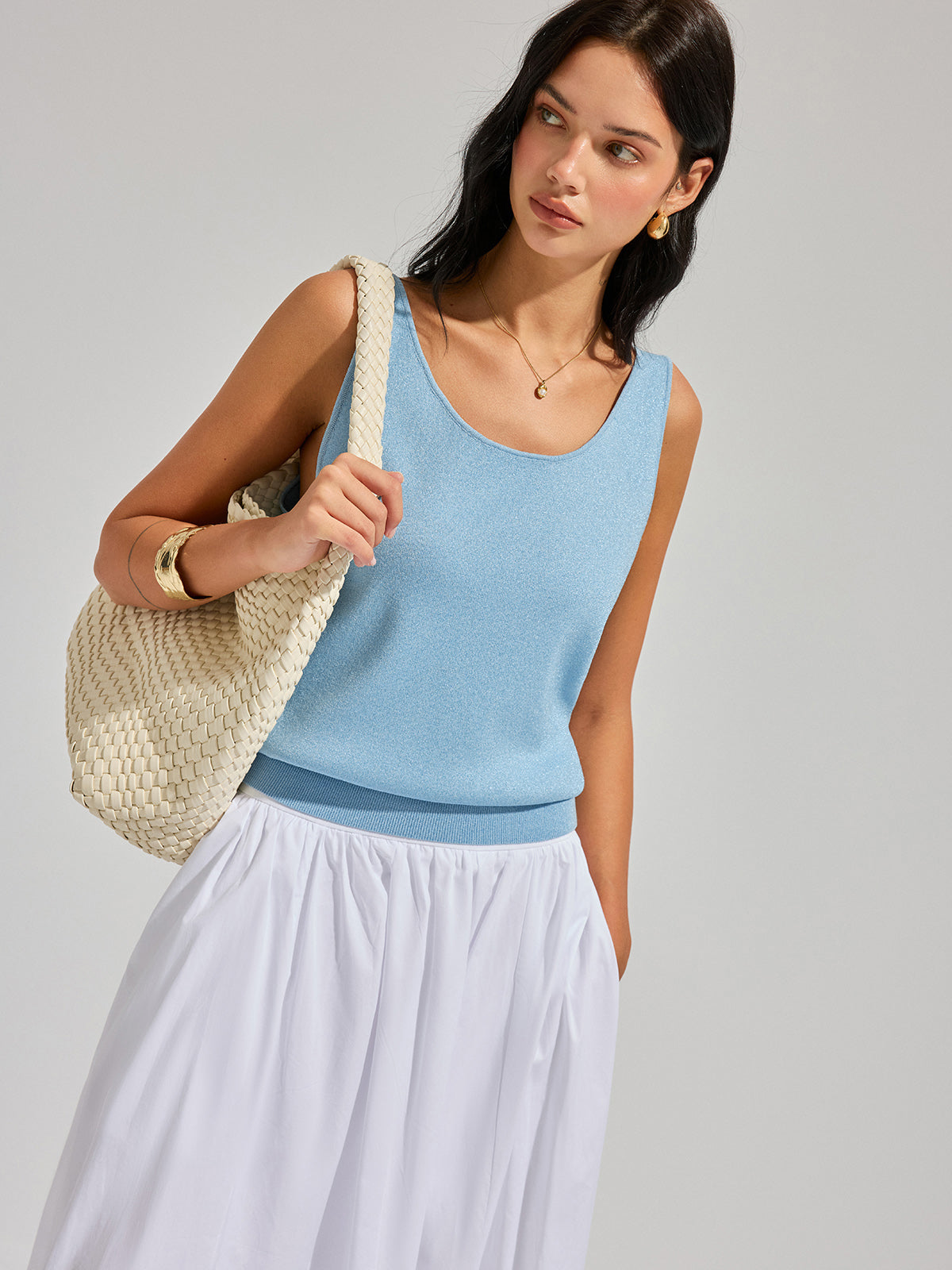Lurex Knit Deep V-Back Tank Top