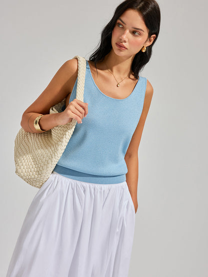 Lurex Knit Deep V-Back Tank Top