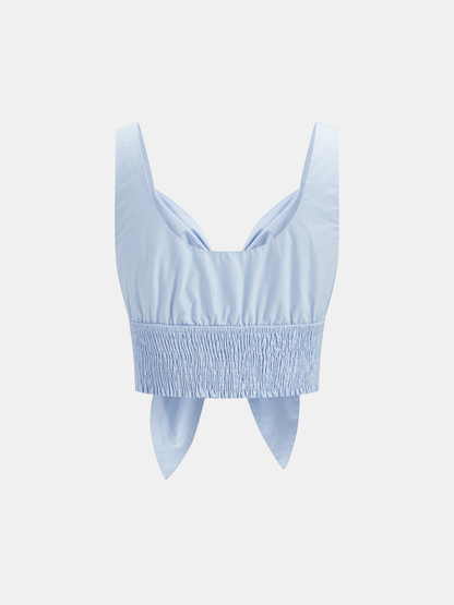 Cotton Smocked Tie-Front Top & Tiered Skirt Set