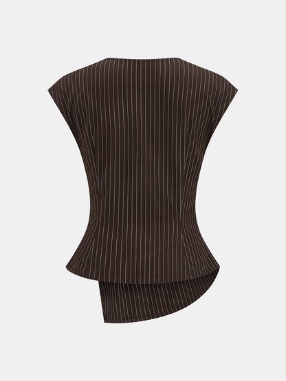 Pinstripe Sleeveless Blouse & Wide-Leg Pants Set
