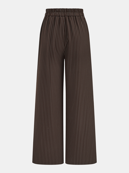 Pinstripe Sleeveless Blouse & Wide-Leg Pants Set