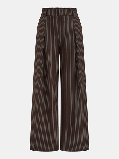 Pinstripe Sleeveless Blouse & Wide-Leg Pants Set