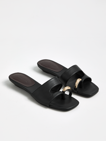 Metal Decor Toe Ring Slide Sandals