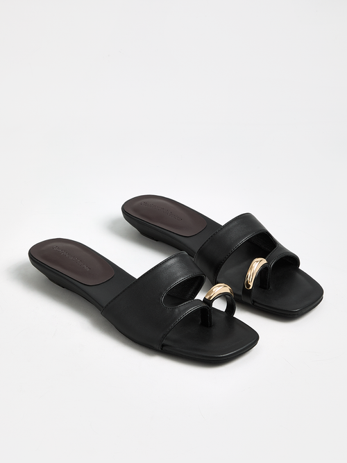 Metal Decor Toe Ring Slide Sandals