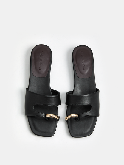 Metal Decor Toe Ring Slide Sandals