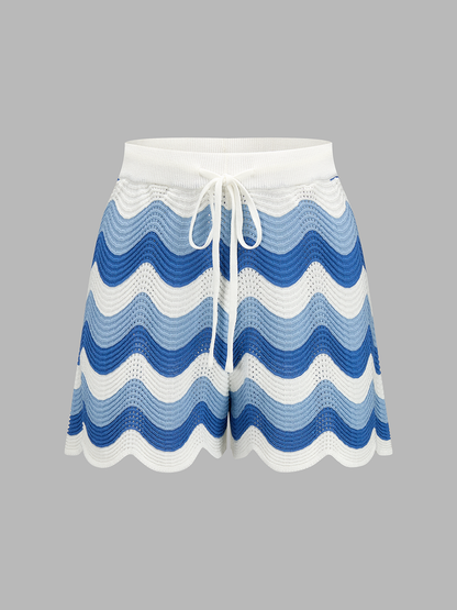Wavy Knit Two Piece Shorts Set