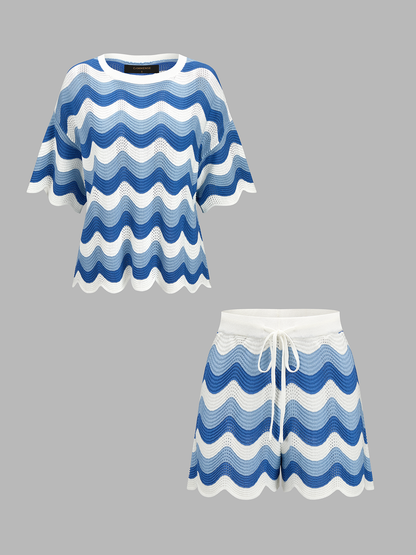 Wavy Knit Two Piece Shorts Set
