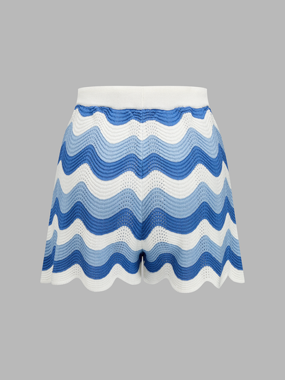 Wavy Knit Two Piece Shorts Set