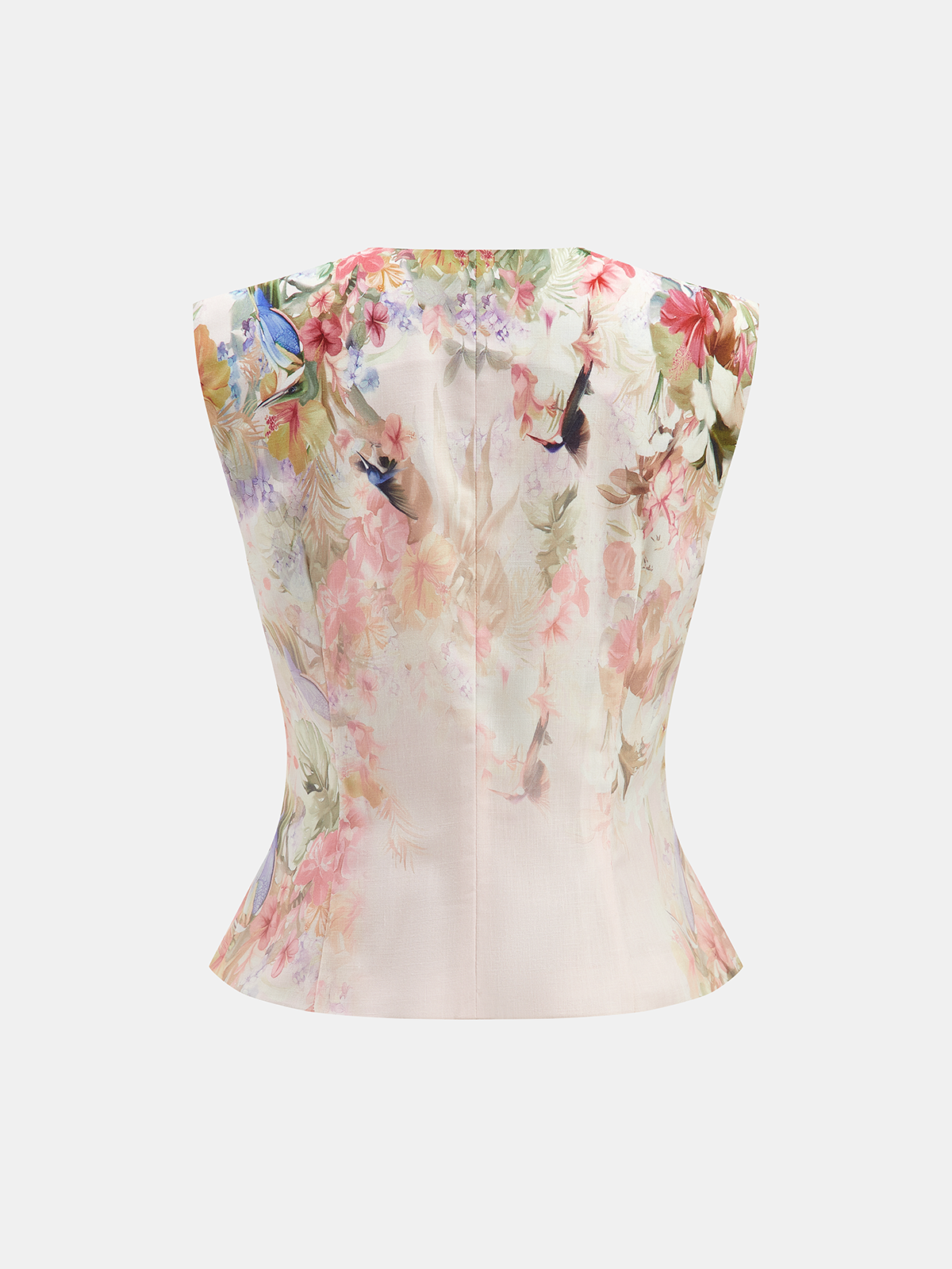 Watercolor Floral Print Vest & Pleated Shorts Set