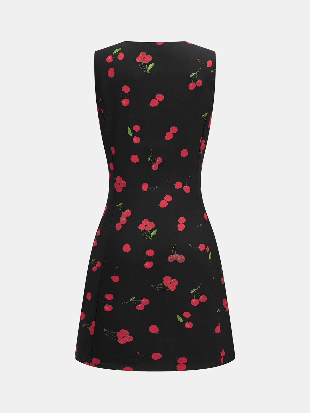 Cherry Print Sleeveless V-Neck Mini Dress