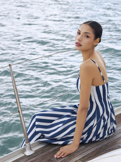 Pocketed Striped Cami Midi Dress