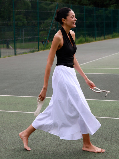 Cotton Pleated Maxi Skirt