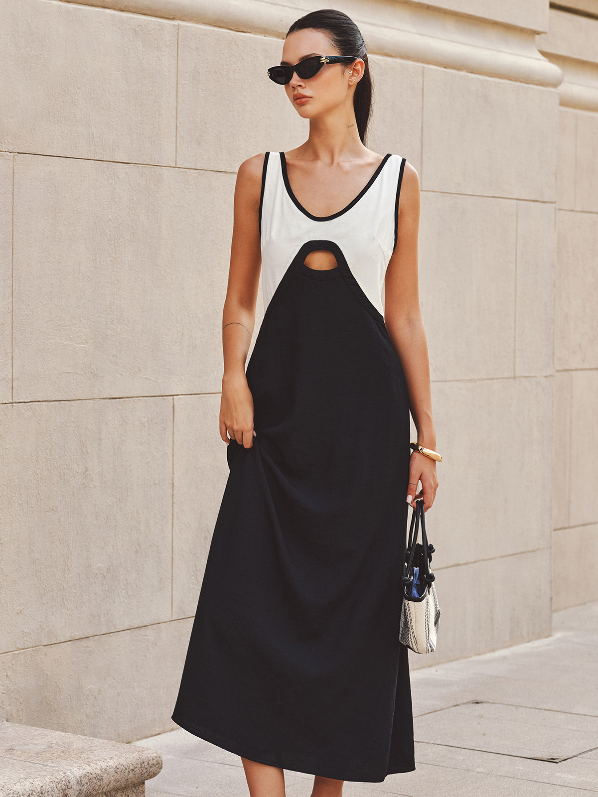 Cutout Color Block Sleeveless Maxi Dress