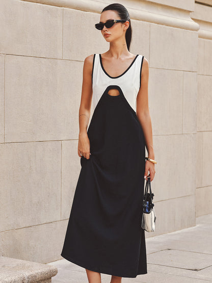 Cutout Color Block Sleeveless Maxi Dress