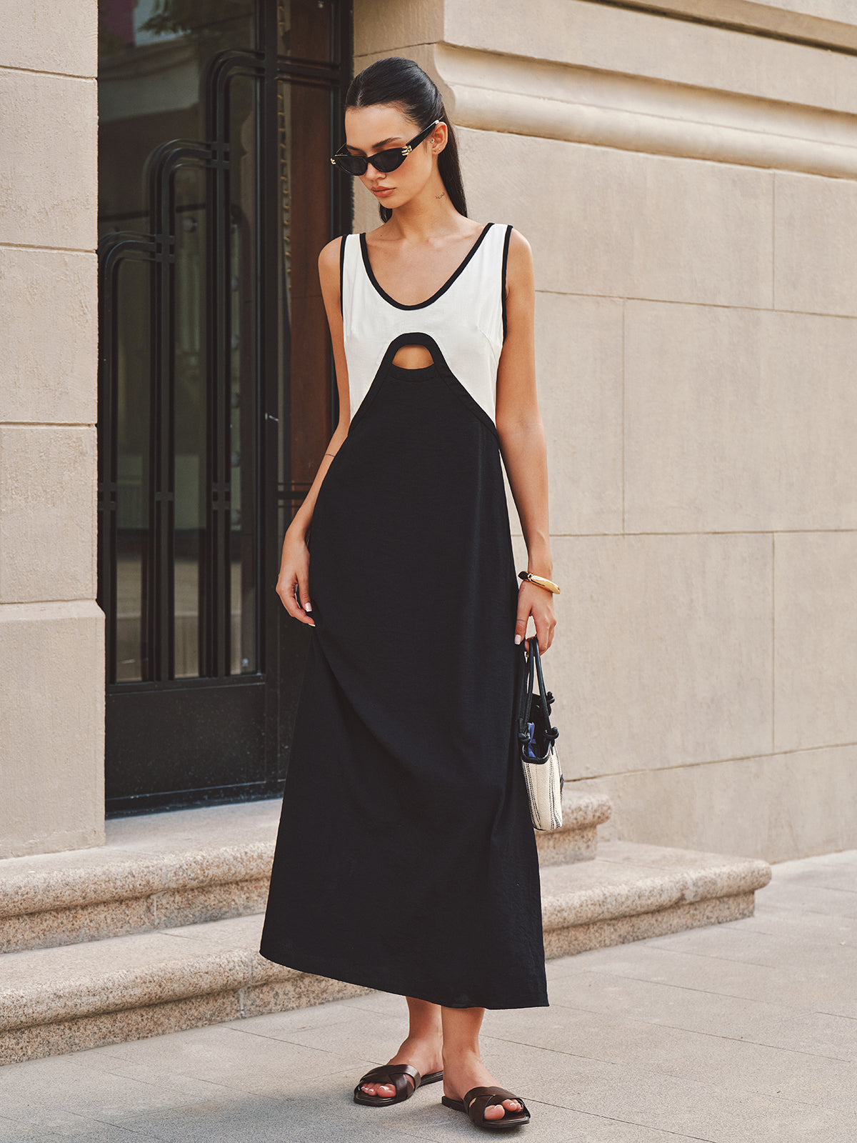 Cutout Color Block Sleeveless Maxi Dress