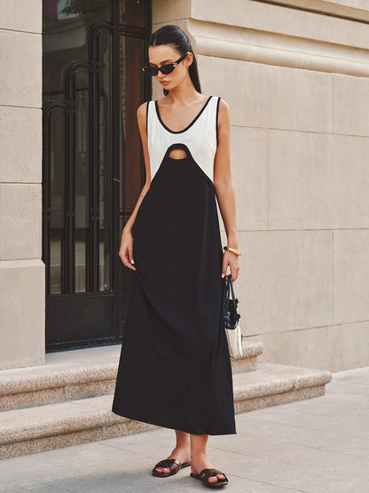 Cutout Color Block Sleeveless Maxi Dress