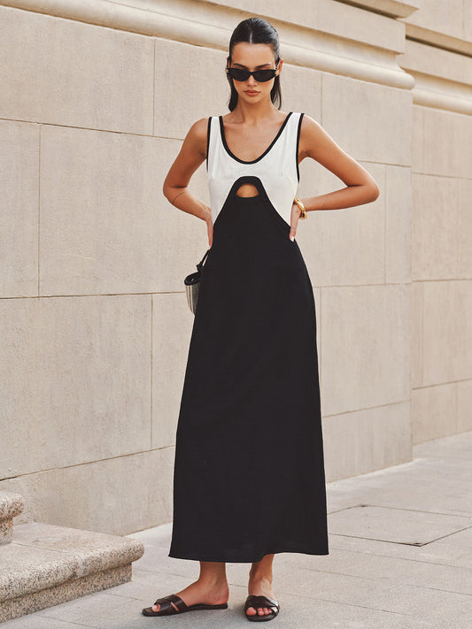 Cutout Color Block Sleeveless Maxi Dress