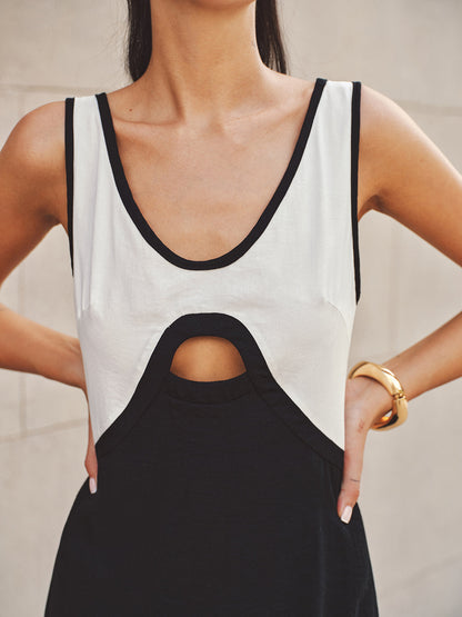Cutout Color Block Sleeveless Maxi Dress