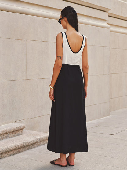 Cutout Color Block Sleeveless Maxi Dress