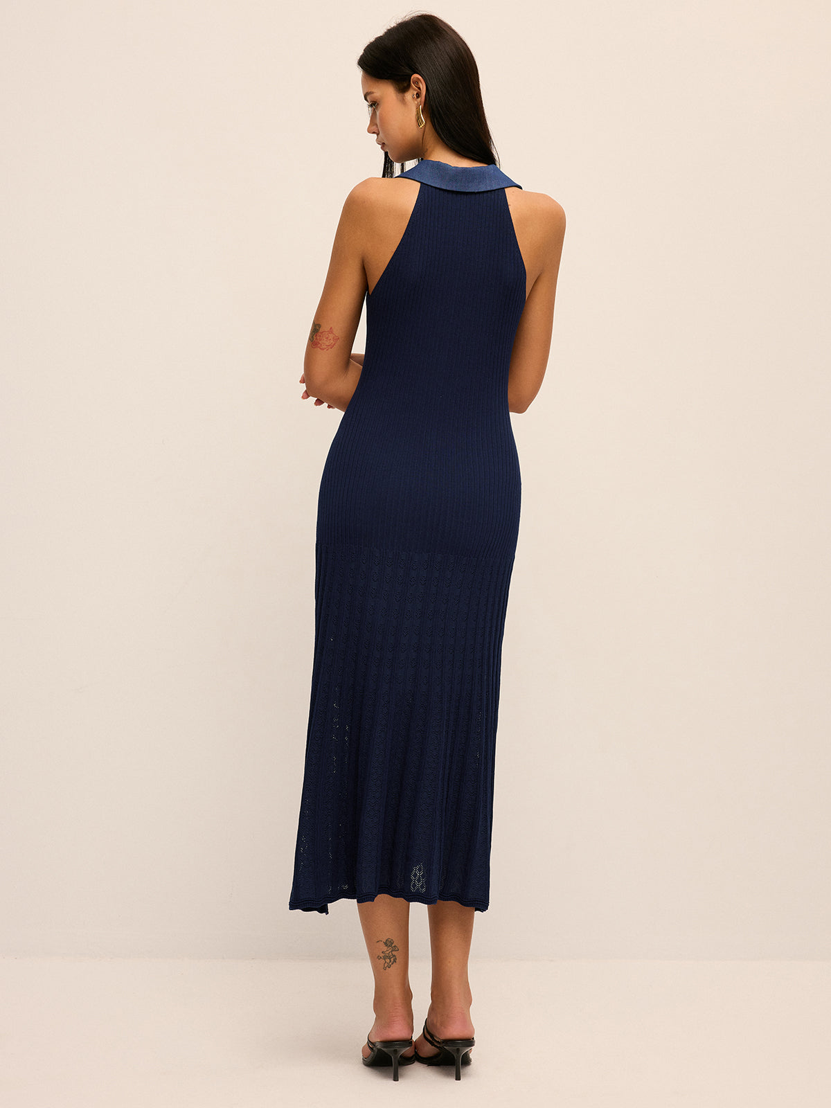 Ribbed Knit Button-Front Midi Dress