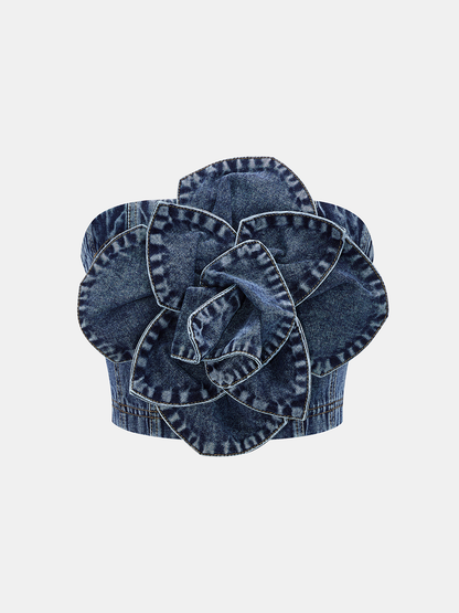 3D Rose Applique Denim Tube Top