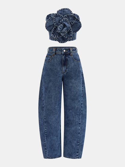 3D Rose Applique Denim Tube Top