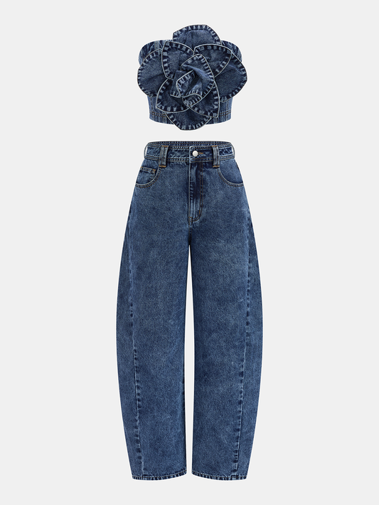 3D Rose Applique Denim Tube Top