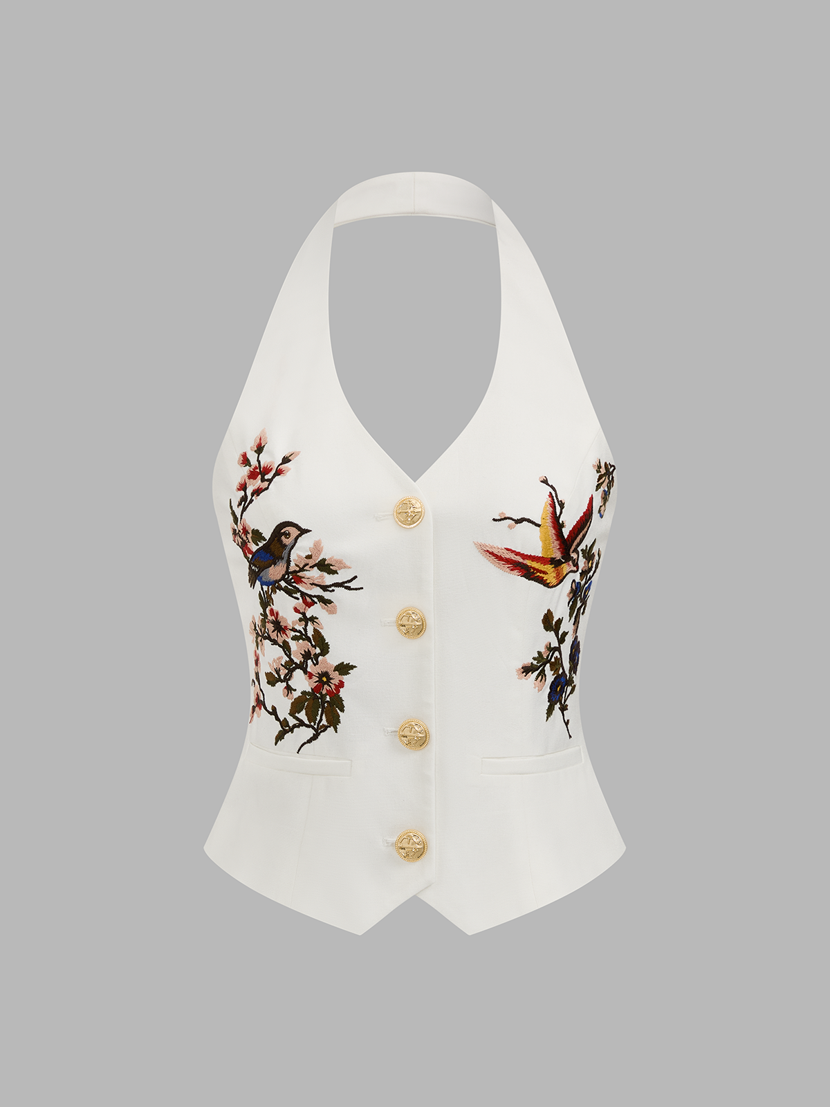 Embroidered Linen Blend Halter Top & Pants Set