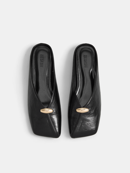 Square Toe Metal Decor Backless Mules