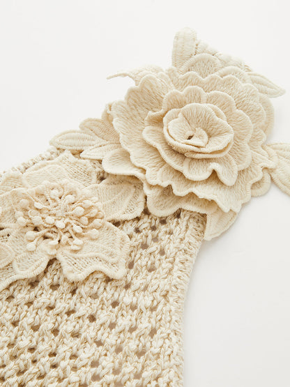 One Shoulder 3D Flower Crochet Top