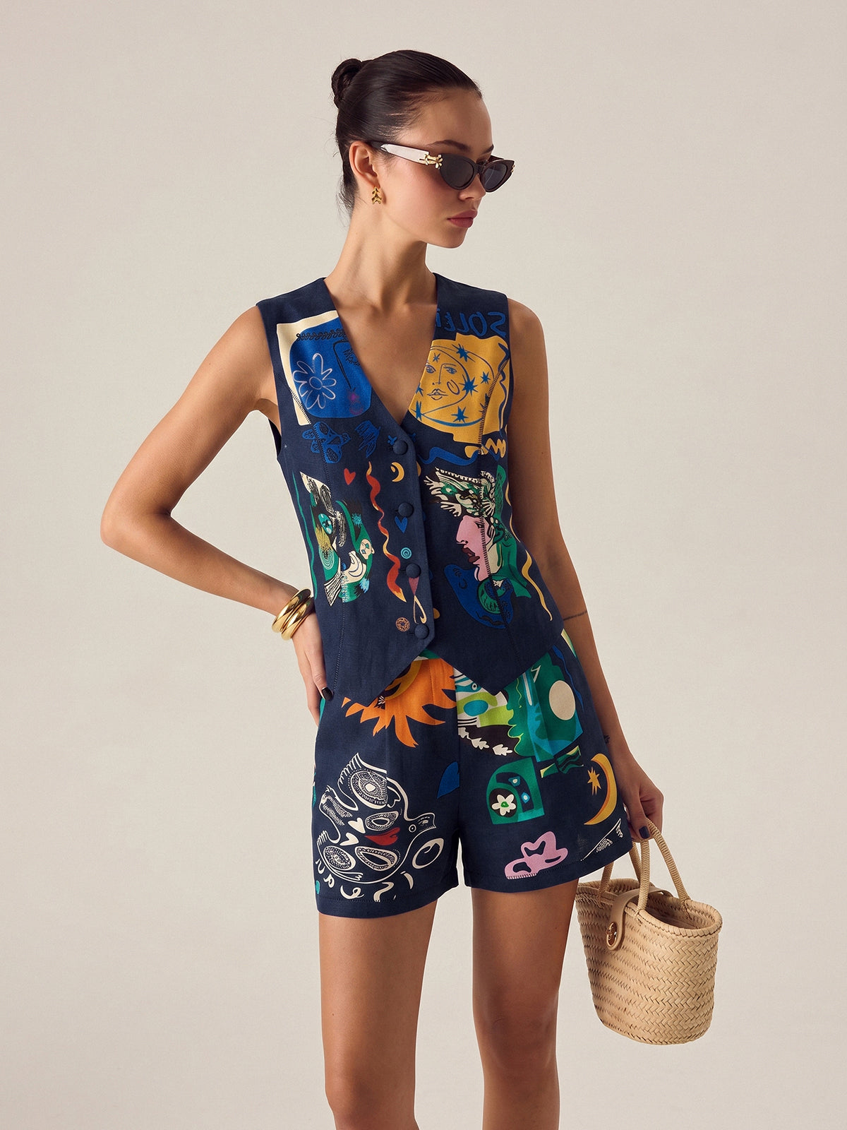 Abstract Art Print Vest & Shorts Set