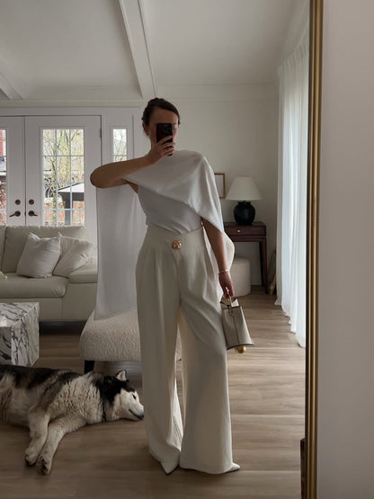 Embellished High-Waist Wide-Leg Pants with Improved Comfort
